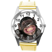Gold Leather Round Watch for Fans of Monkey