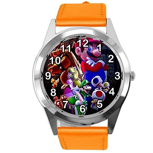Orange Leather Round Watch for Moustache Plumber Fans E4