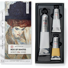 ZenART BOX of Whites Palette Professional Oil Paints - 200ml Titanium White Oil Paint, 50ml Zinc-Titanium White, 50ml Naples Yellow Hue - Set of White