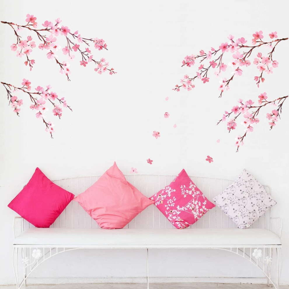 Decowall Dwl-2003P1903 Watercolor Cherry Blossoms Kids Wall Stickers Decals Peel And Stick Removable For Nursery Bedroom Living Room Art Murals
