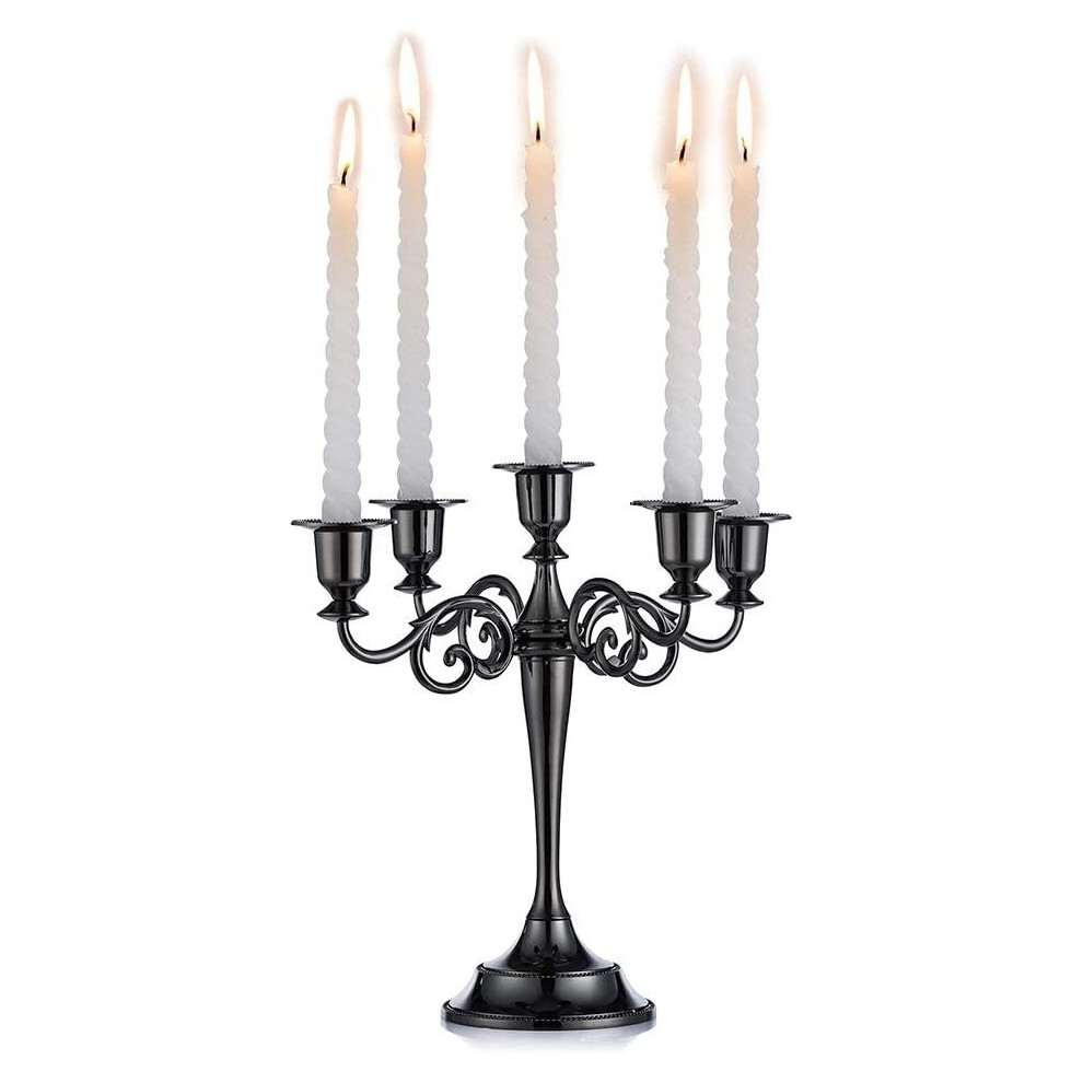 Sziqiqi Black Metal Candle Holder 5-arms Candle Stand 27cm Tall Wedding Event Candelabra Candle Stick, Black