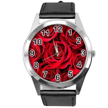 Black Leather Round Watch for Flowers Fans e1
