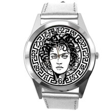 Silver Leather Round Watch for Fans of Fashion