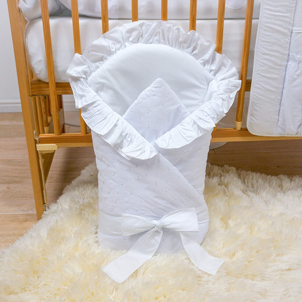 Newborn Baby Soft Swaddle Wrap 0-3 Months/Swaddling Blanket/Duvet 80x80cm - Broderie Anglaise White