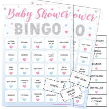 Baby Bingo - Baby Shower Party Game for up to 20 Players (Unisex Stars)