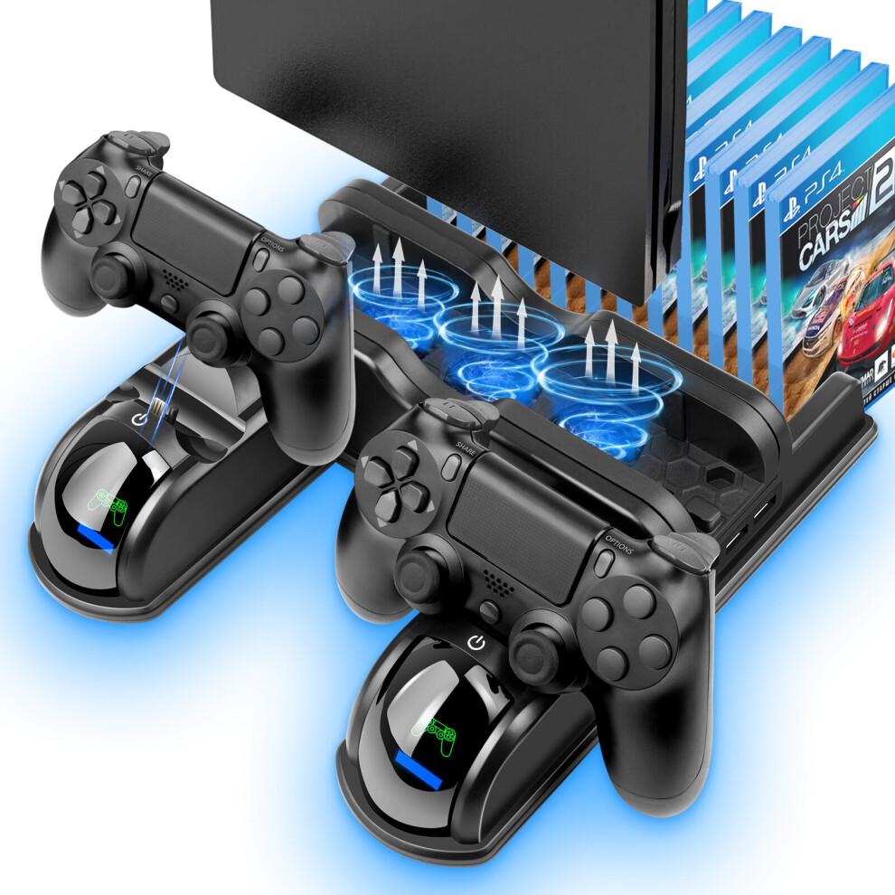 Ps4 Stand Cooling Fan Station For Playstation 4/Ps4 Slim/Ps4 Pro Ps4 Pro Vertical Stand With Dual Controller Ext Port Charger Dock Station 6901489023358