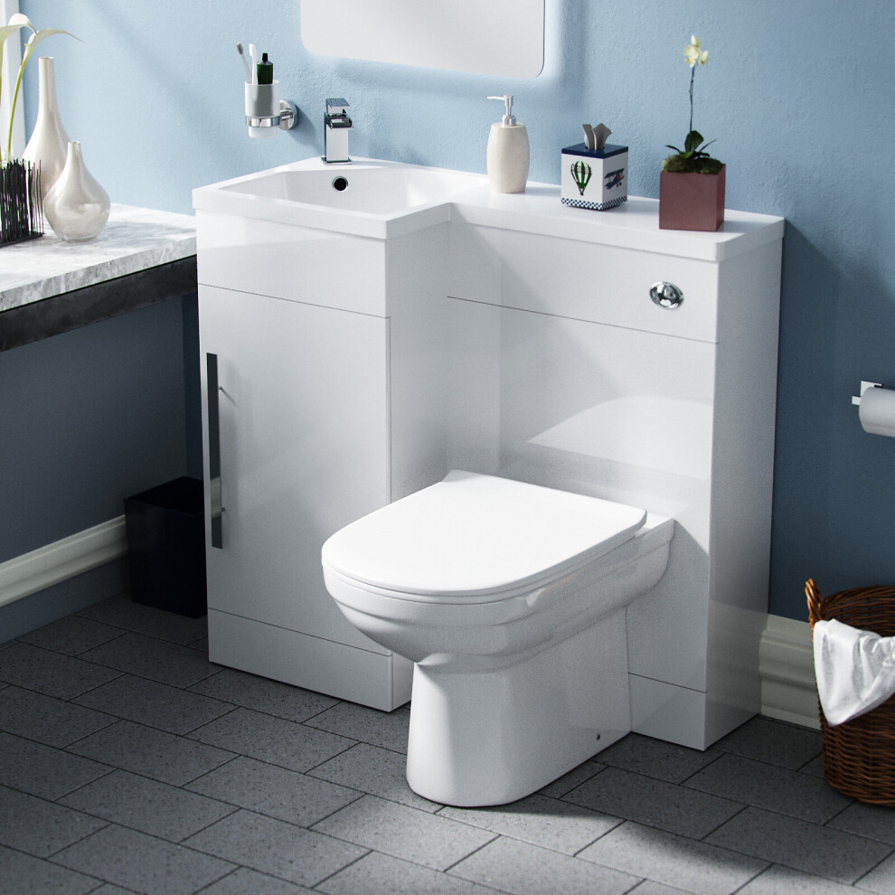 Raven LH 900mm Vanity Basin Unit, WC Unit & Elso BTW Toilet White - Flat Pack