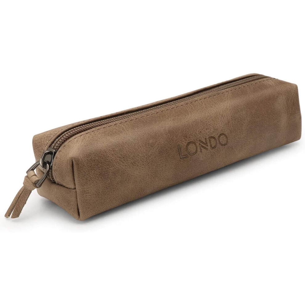 Londo Genuine Leather Zipper Pen, Pencil & Cosmetic Case, Mink Otto319