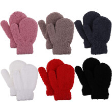 Toddler Mitten Winter Warm Knitted Solid Color Coral fleece Gloves Magic Stretch Gloves for Baby Boys and Girls, 1-4 Years Old, 6 Pairs