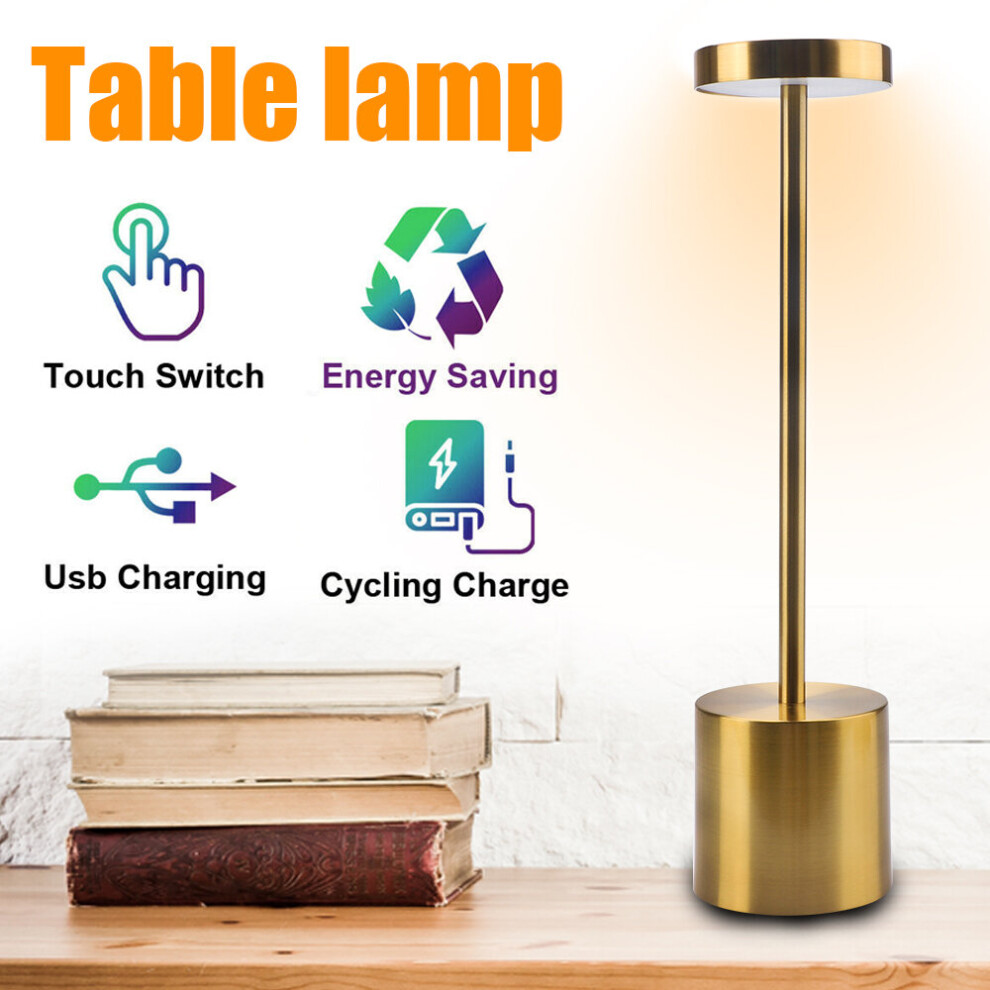 (Gold) Cordless Rechargeable Led Table Lamp Desk Lights