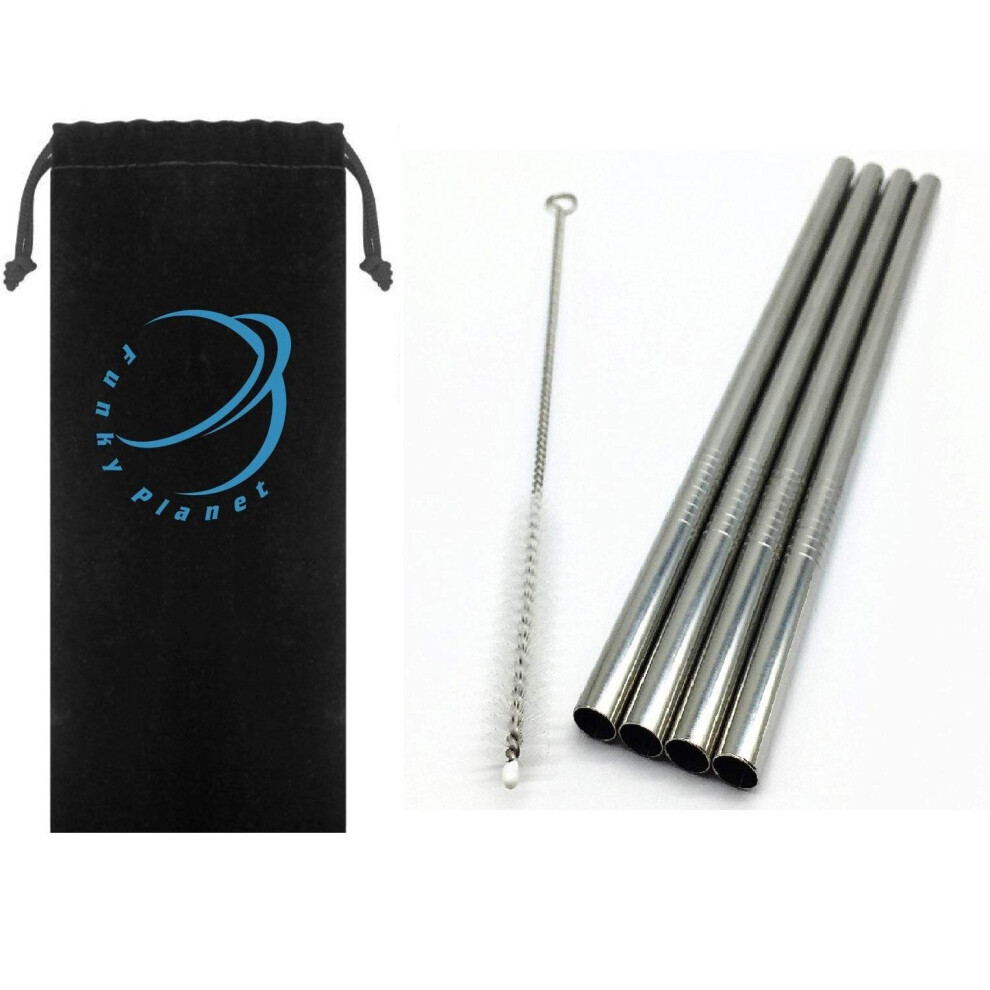 (4x0.7mm) Stainless Steel  Drinking Straws + Cleaning Brush