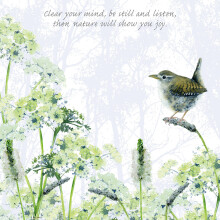 Tuppence A Bag Wren Be Still & Listen Bird Themed Bird Art Greeting Card Blank Inside