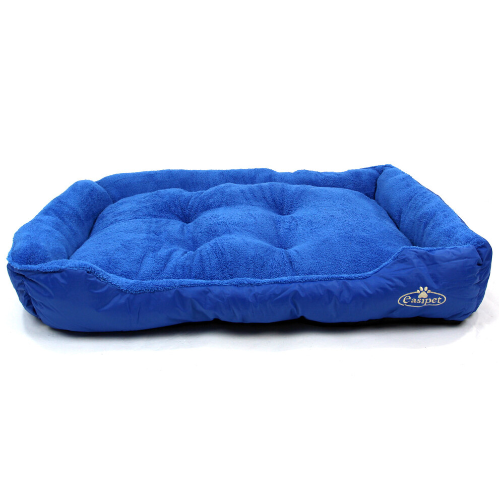 XXL Dog Bed in Blue Faux Fur Washable Deluxe Cushion