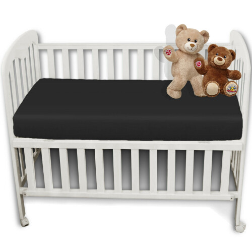 (Black) 2X 100% Polycotton Cot Bed Fitted Sheets 70x140cm