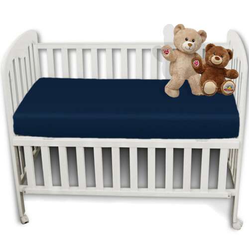(Navy Blue) 2X 100% Polycotton Cot Bed Fitted Sheets 70x140cm