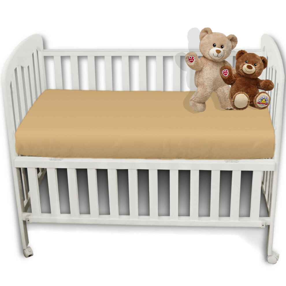 (Latte) 2X 100% Polycotton Cot Bed Fitted Sheets 70x140cm