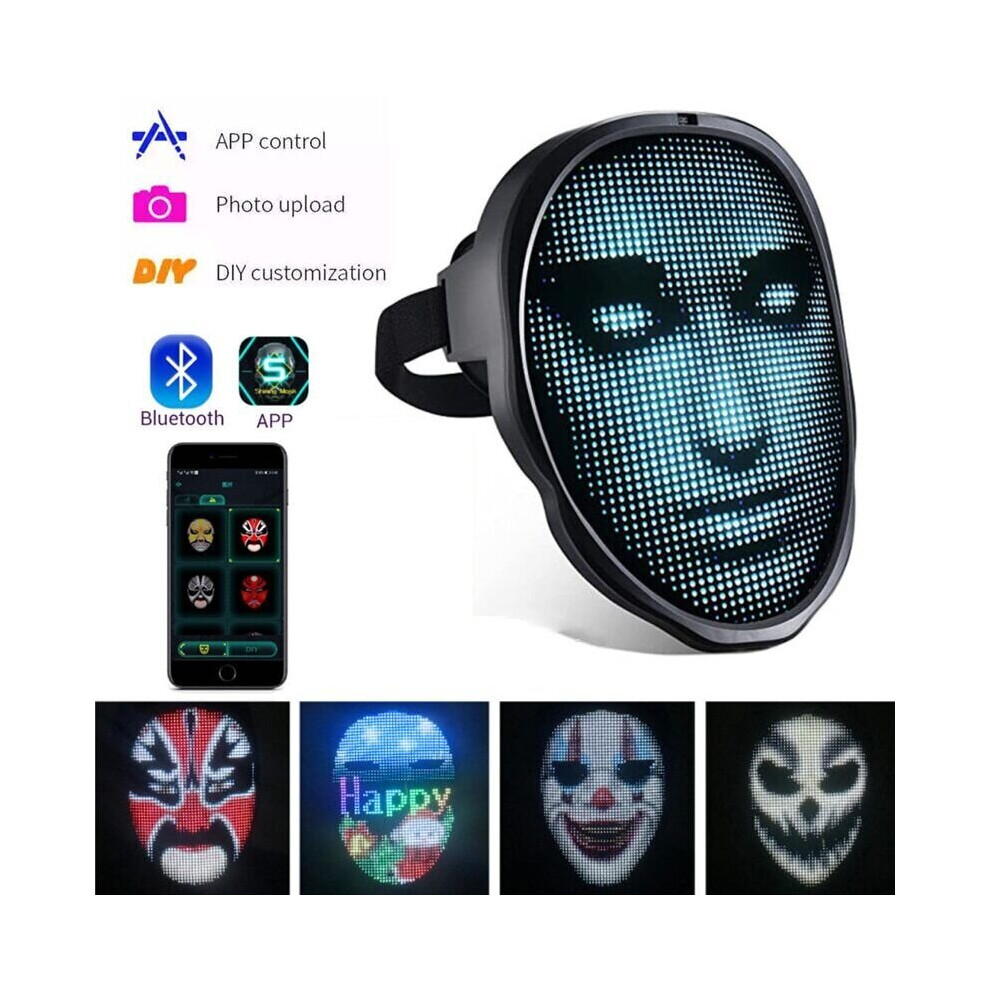 LED Programmable FULL Face Mask App Control Mask Cosplay Rechargeable