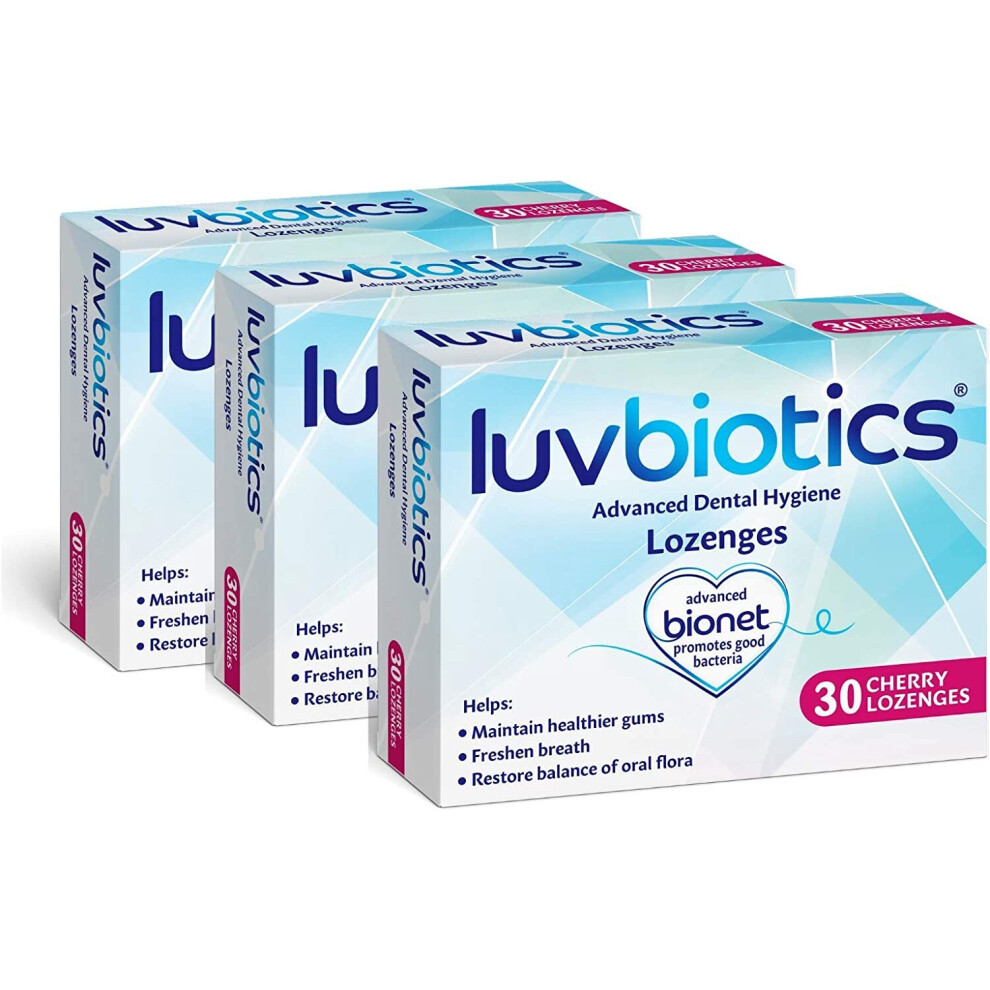 Luv Biotics Luvbiotics Cherry Lozenges With Probiotics & Xylitol Promotes Good Bacteria For Healthy Gums, Fresh Breath & Cavity Protection. No Artificial