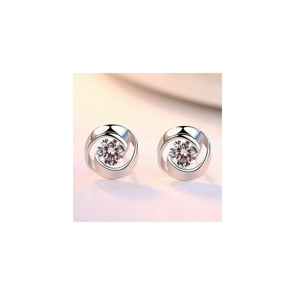 Sterling Silver Swirl Crystal Stone Stud Earrings Women Girls Jewellery UK