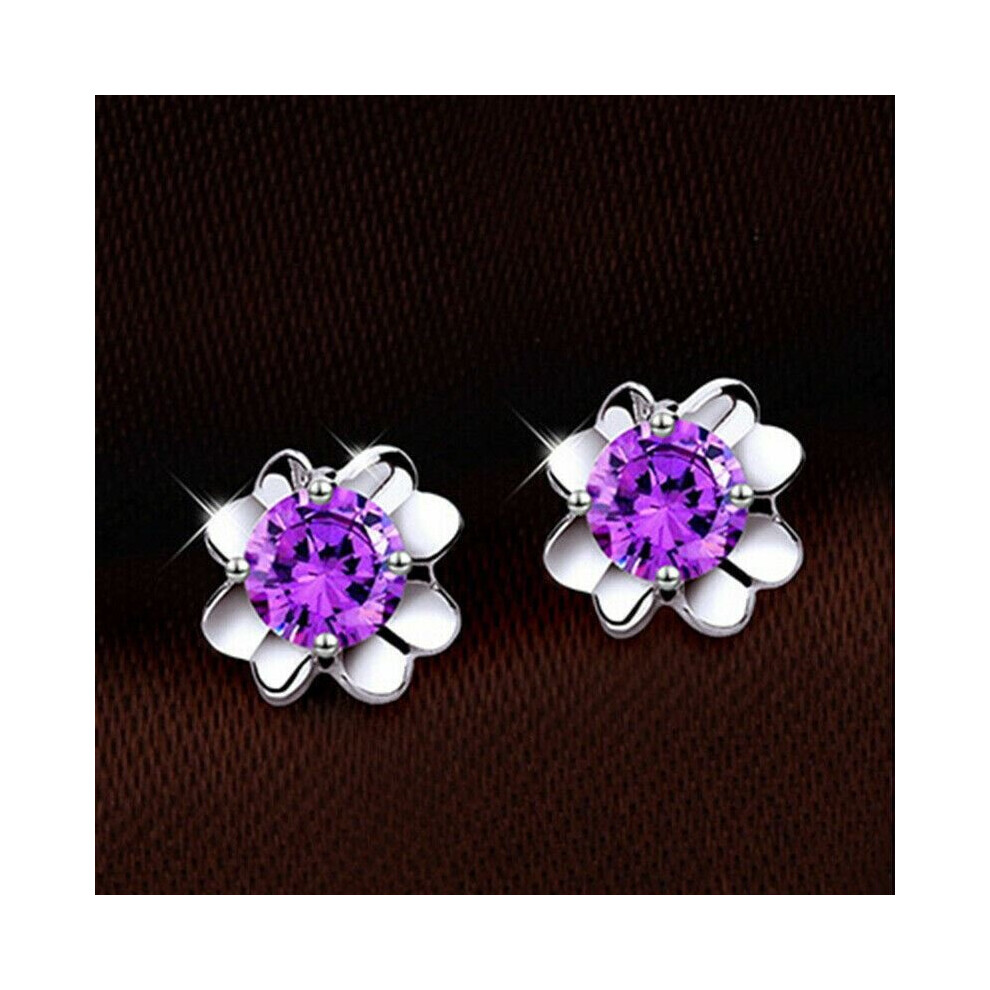 (Style 18) Girl Women Sterling Silver 925 Stud Cubic Zirconia Earrings Crystal Solid UK
