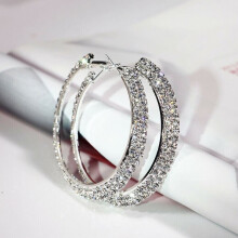 (Silver) Women Girls 925 Sterling Silver Gold Earrings Hoop Drop Large Circle Dangle Gift