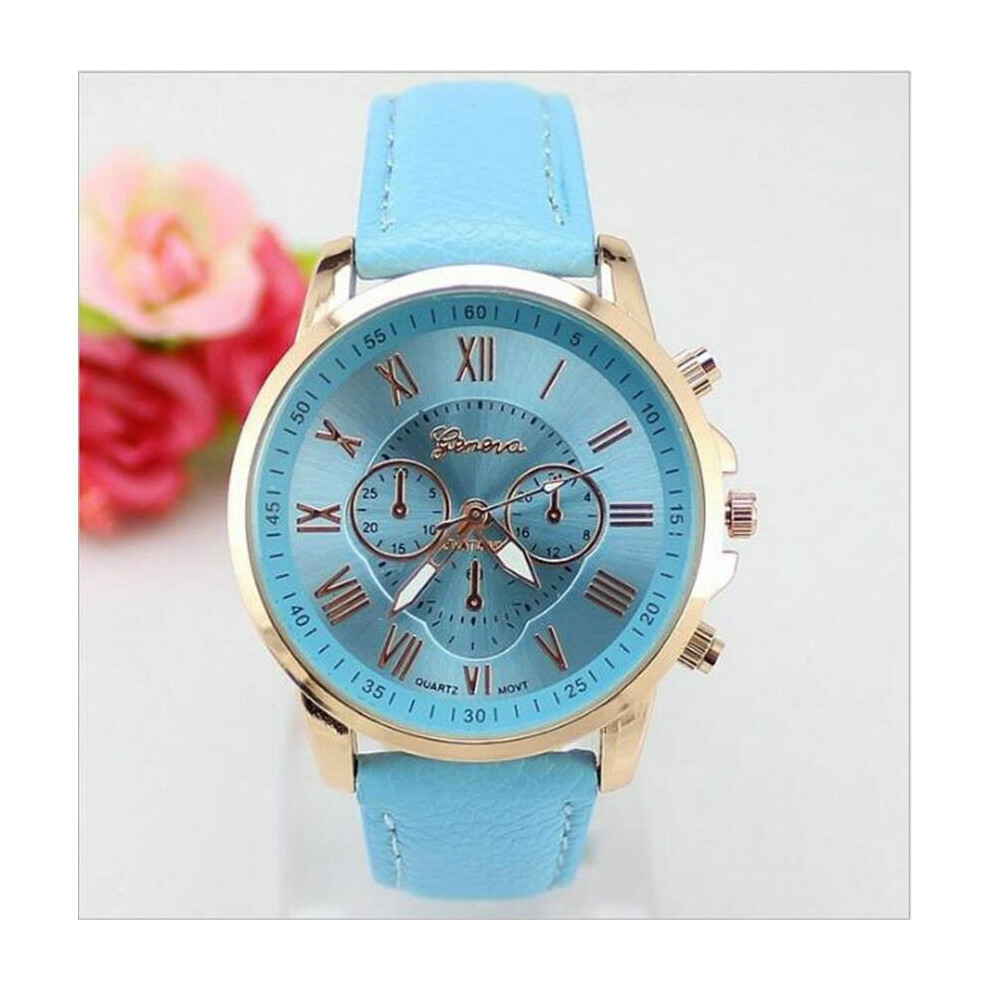 (Aqua) Women Girl Watch Geneva Smart Leather Fashion Wrist Watch Analog Quartz Gift