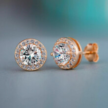 (Round-Rose Gold) Women Girls Cubic Zirconia Round Square Earrings Jewellery 925 Silver Gold Stud