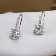 (Silver) 925 Sterling Silver Stone Dangle Drop Hook Earrings Women Girls Jewellery Gift