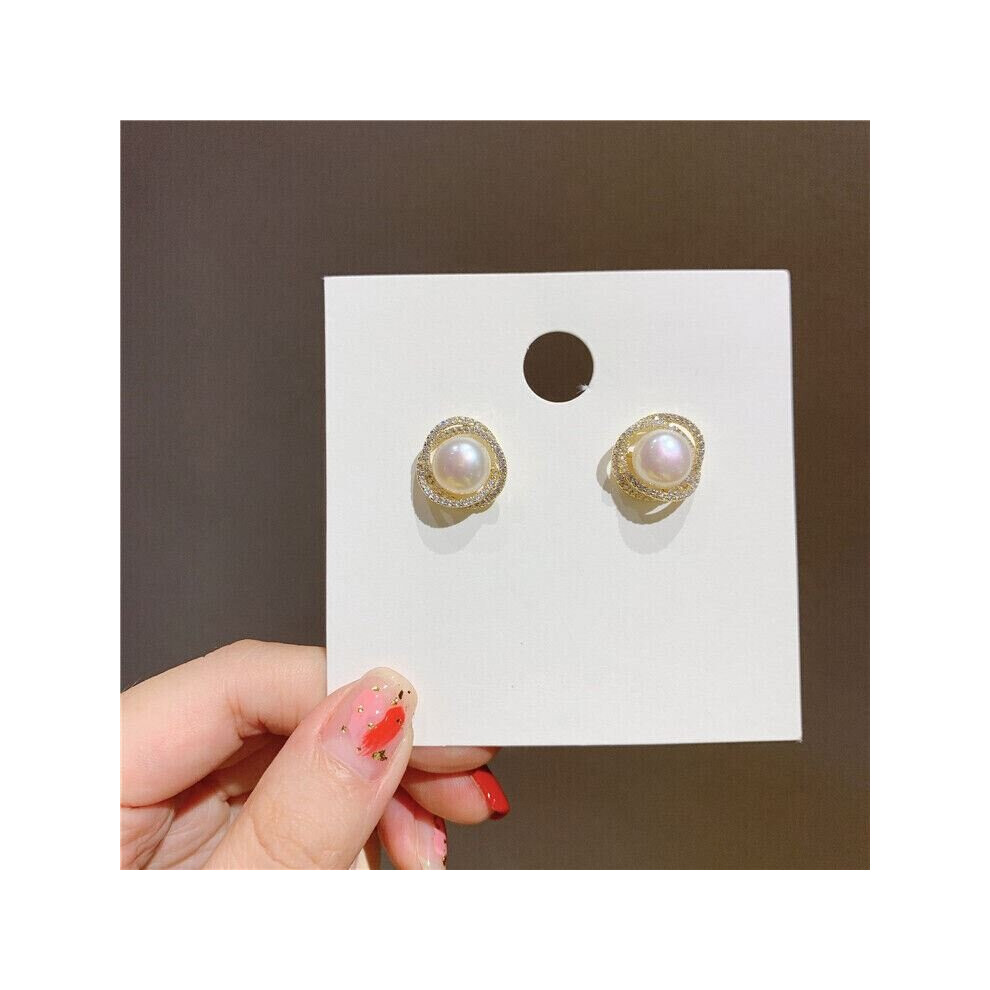 (15mm) Crystal Pearl Twist Stone Stud Earrings 925 Sterling Silver Women Jewellery