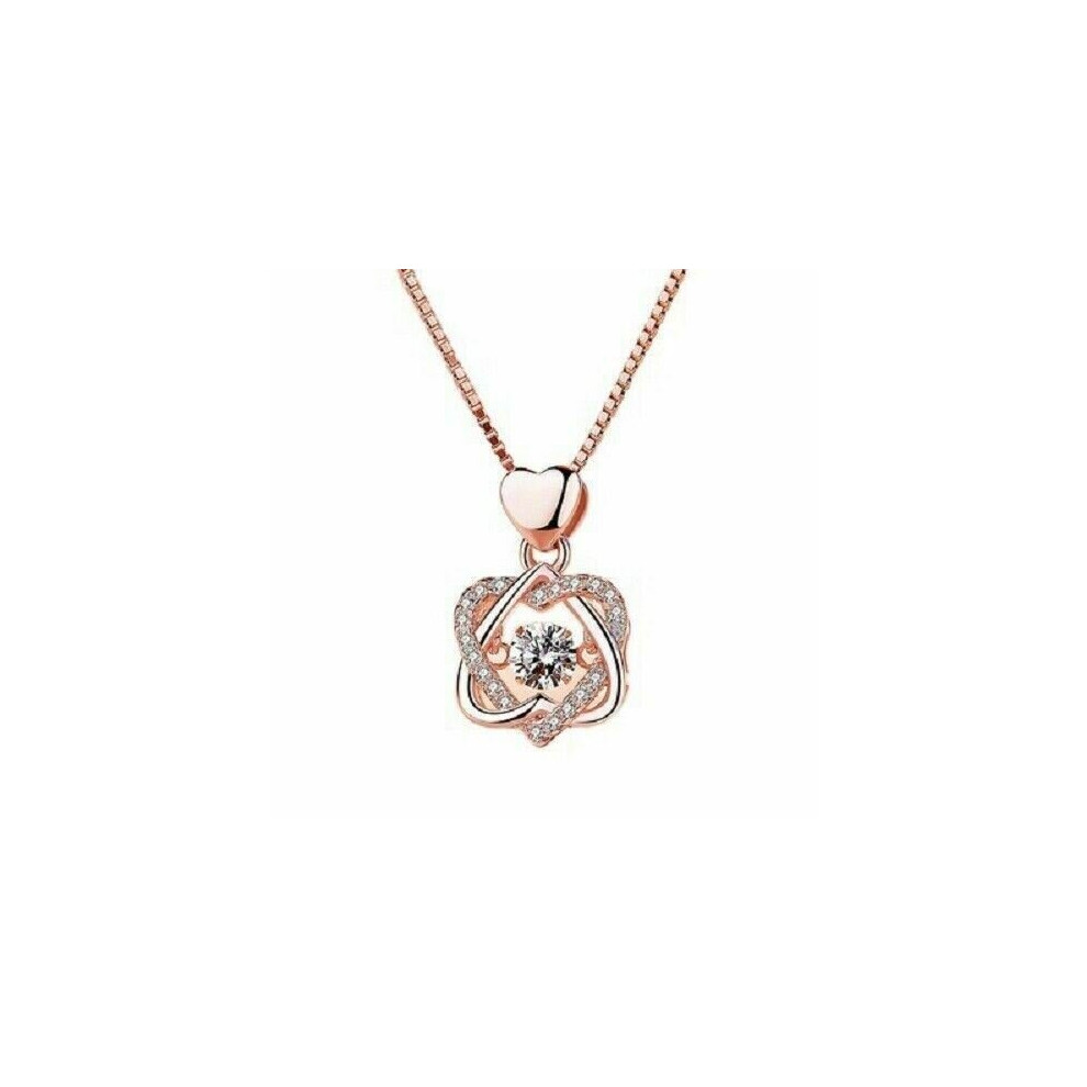 (Rose Gold) Rose Gold Heart Pendant 925 Sterling Silver Chain Necklace Women Jewellery UK