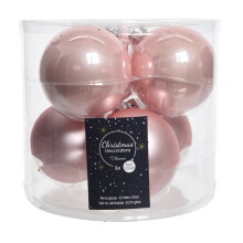 Blush Pink Glass Christmas Baubles Pack Of 6 8cm Rose Gold Baubles