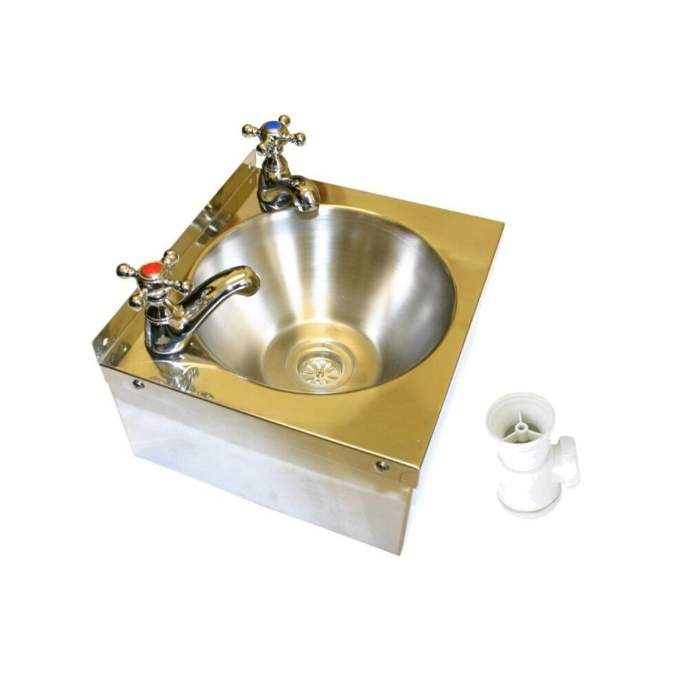 SQUIDÂ® SINK with CROSS TAPS Stainless Steel HAND WASH BASIN Waste, Plug & Trap