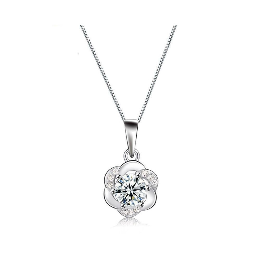 (Necklace) Silver Crystal Swirl Necklace Stud Earrings Women Girls Jewellery Fashion Chain