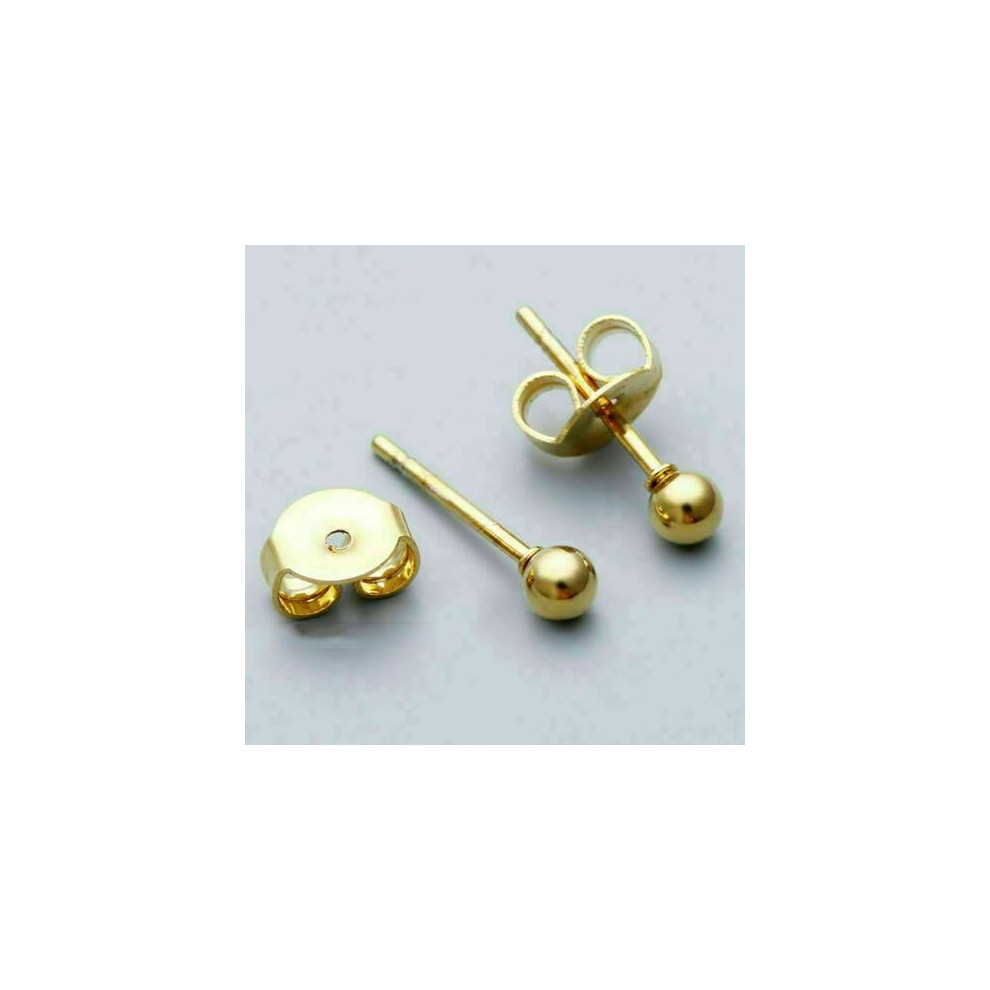 (Gold) 3mm Men Women Kid Stainless Steel Plain Ball Stud Earrings Round Stud 5 Colour