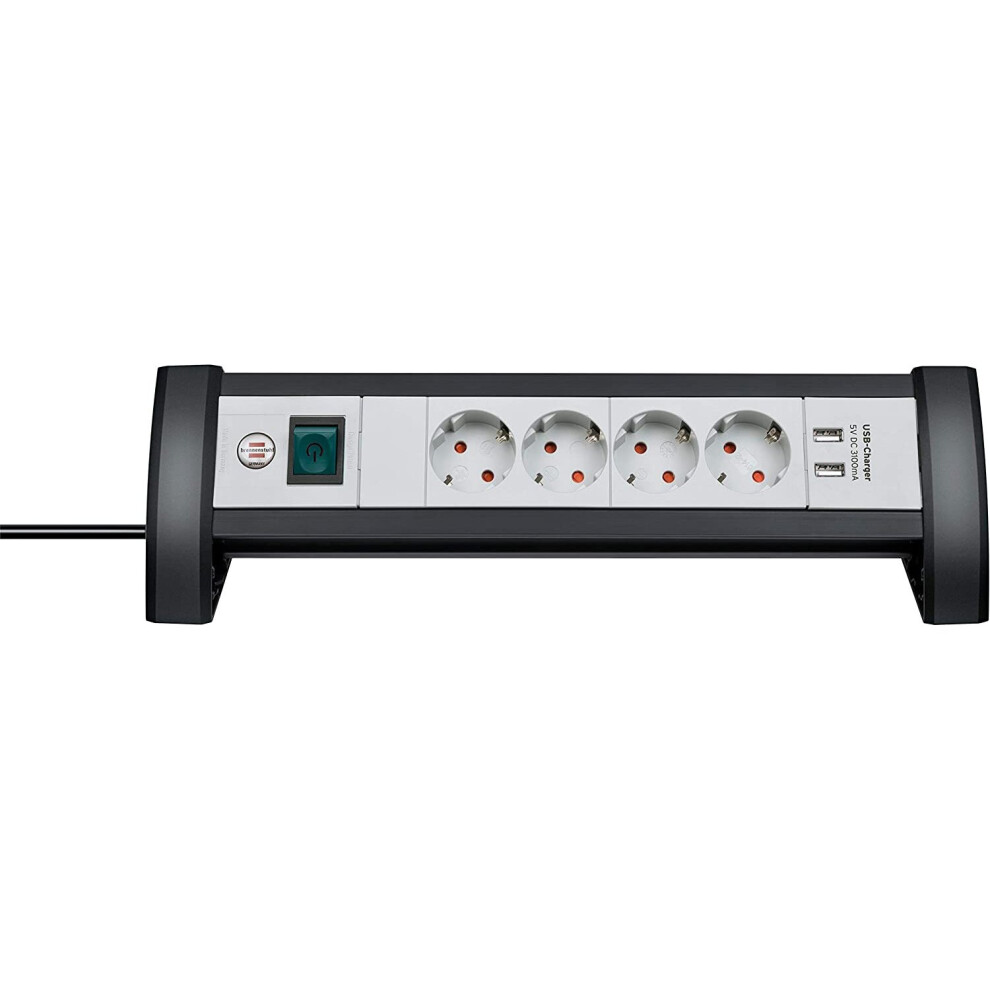 Brennenstuhl Premium Office-Line 4-Way Power Strip With Switch (Power Strip Ideal For The Desk, 1.8 M Cable, 2-Way Usb 3.1 A, Made In Germany) 4007123662999