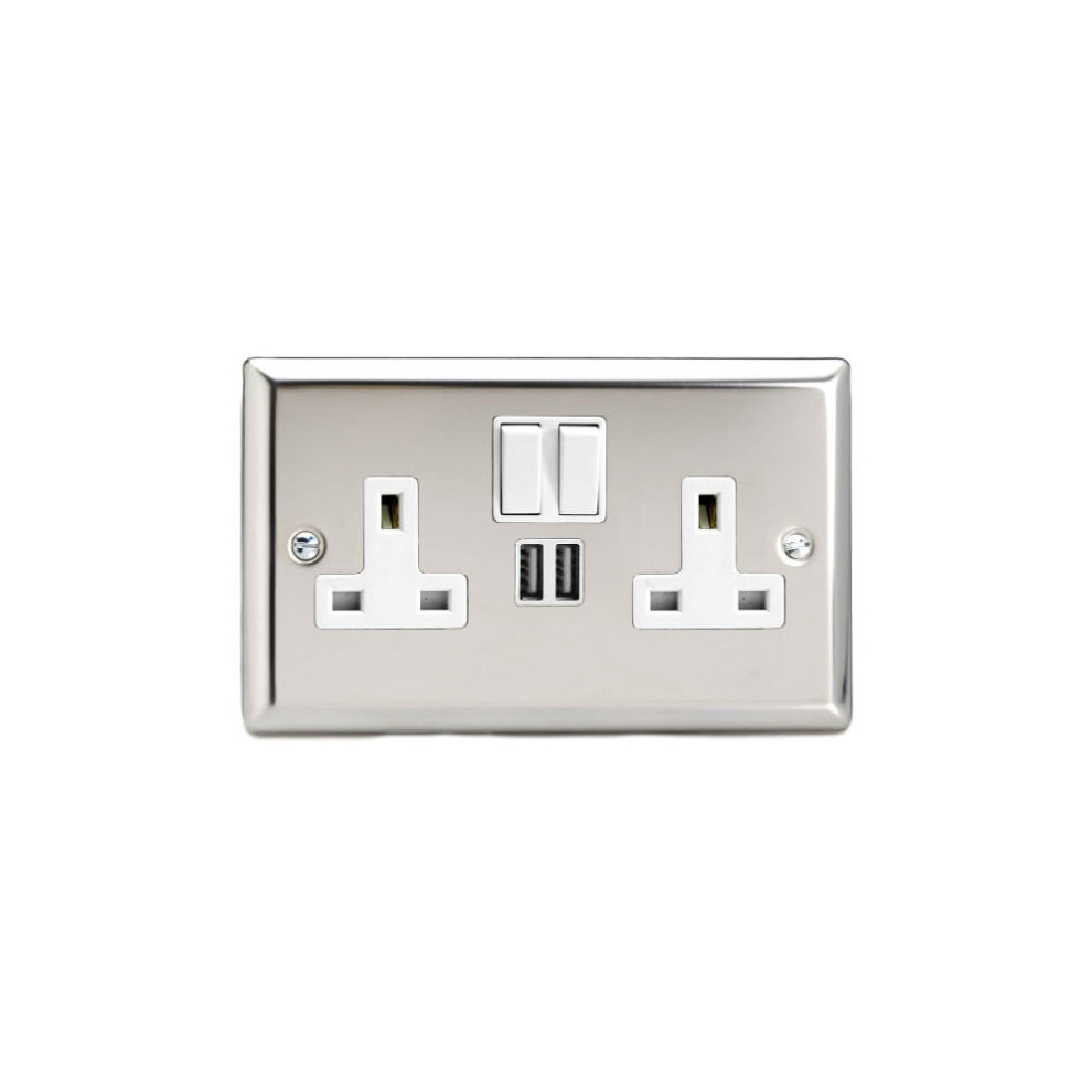 Varilight Xc5u2sb 13A Switched Socket With Usb Charging Ports Mirror Chrome Black Inserts, 91X150x31mm, Xc5u2sw 5021575722574
