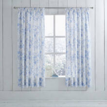 Charlotte Thomas Amelie Blue Floral Pencil Pleat Fully Linen Curtains & Tie Backs 66"x72"