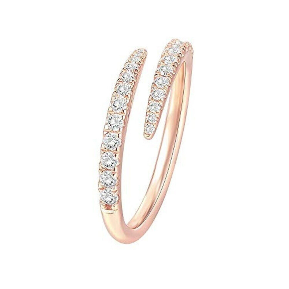 (Diamante Rose Gold) 925 Sterling Silver Gold Plated Crescent Moon Star CZ Adjustable Wrap Ring Band