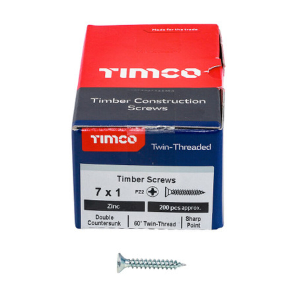 Timco Twin-Threaded Double Countersunk Silver Woodscrews - 7 x 1