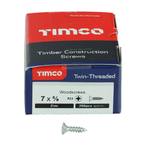 TIMco Timco Twin-Threaded Double Countersunk Silver Woodscrews - 7 x 5/8