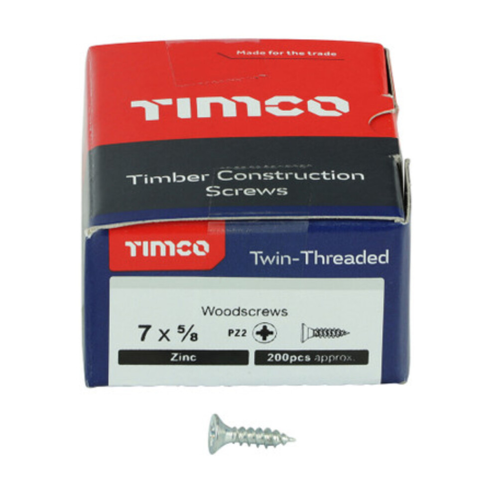 Timco Twin-Threaded Double Countersunk Silver Woodscrews - 7 x 5/8