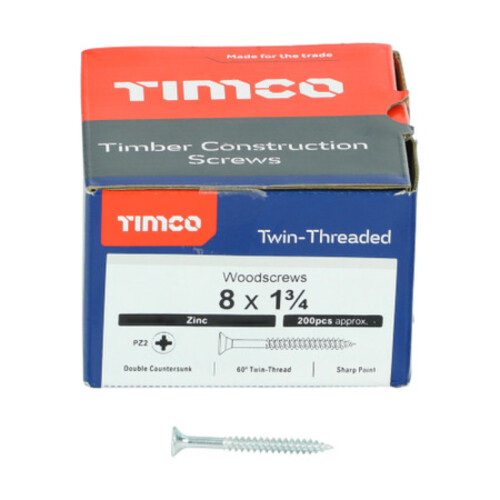 TIMco Timco Twin-Threaded Double Countersunk Silver Woodscrews - 8 x 1 3/4