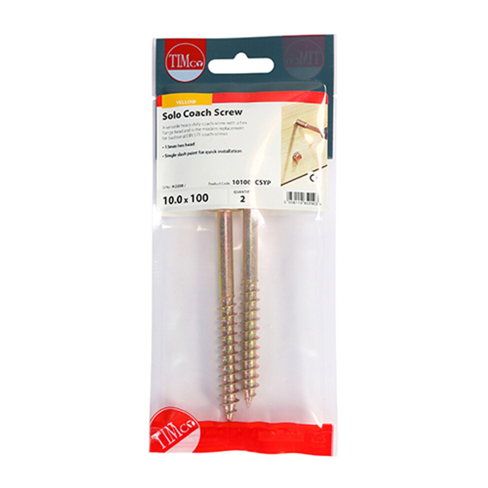 Timco Solo Advanced Hex Head Coach Woodscrews - 10.0 X 100 (2 Pack) Gold