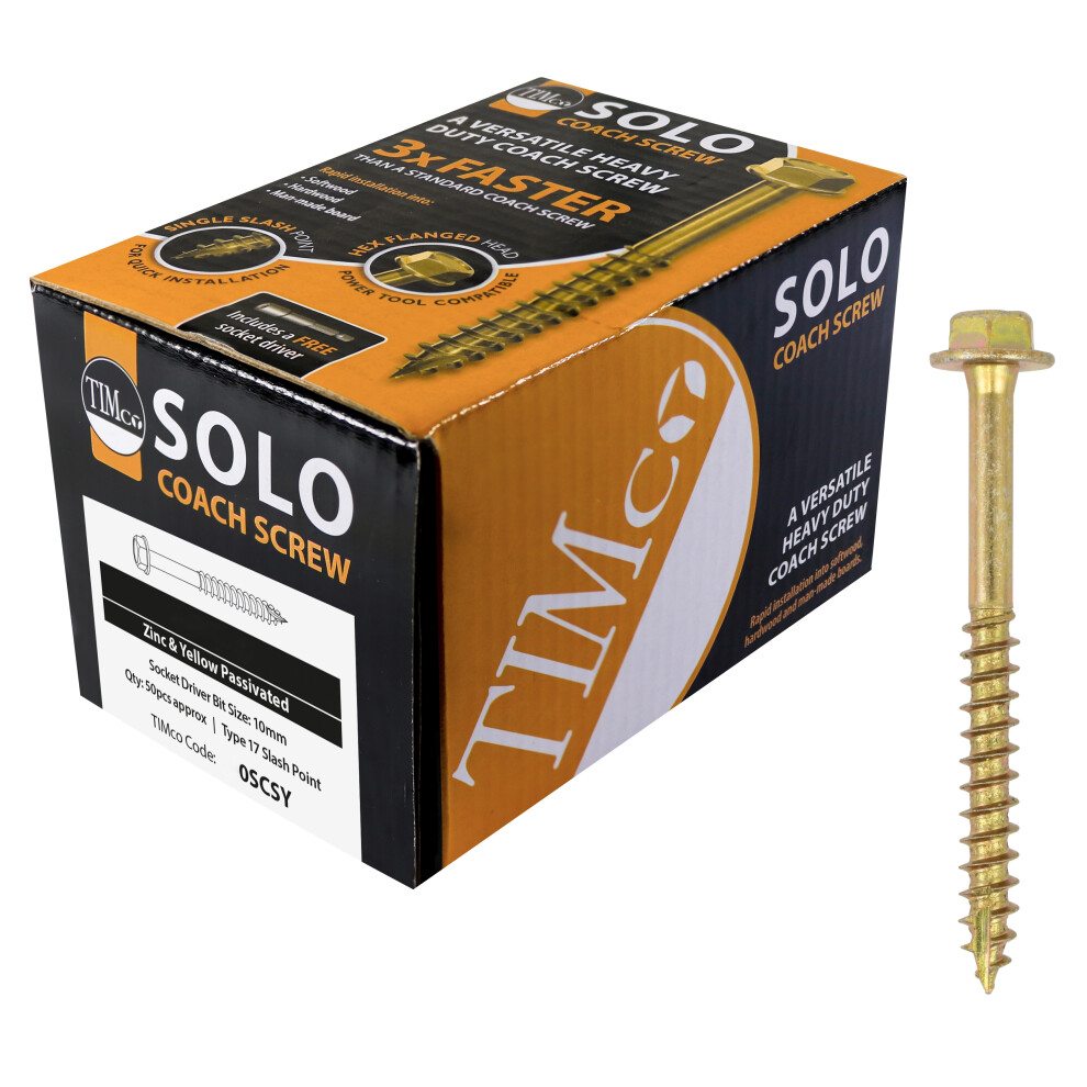 Timco Solo Advanced Hex Head Gold Coach Woodscrews - 10.0 x 50 (50 Pack)