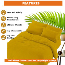 (Mustard, Super King) Teddy Bear Duvet Quilt cover Super Soft Warm Cozy Tempretur Control Bedding Set With Pillow Cases