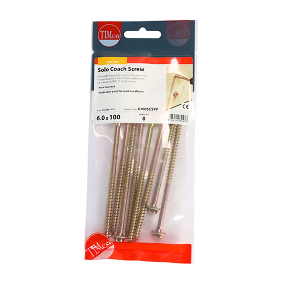 Timco Solo Advanced Hex Head Gold Coach Woodscrews - 6.0 X 100 (8 Pack) 5056110851976