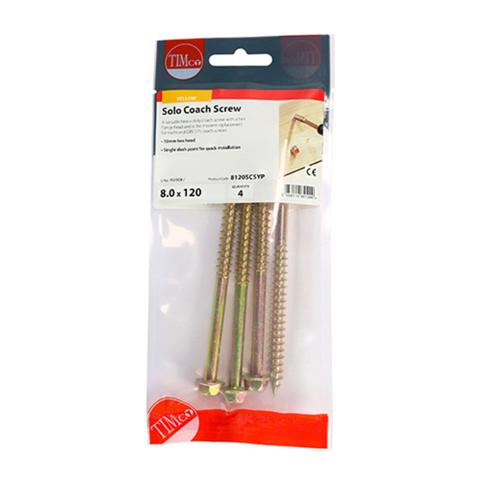 Timco Solo Advanced Hex Head Coach Woodscrews - 8.0 X 120 (4 Pack) Gold