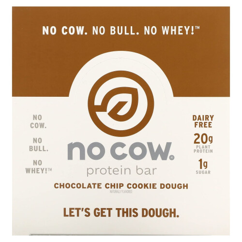 No Cow, Προτεΐνη Μπάρα,  Chocolate Chip Cookie Dough, 12 Μπάρα, 2.12 oz (60 γρ.) Each