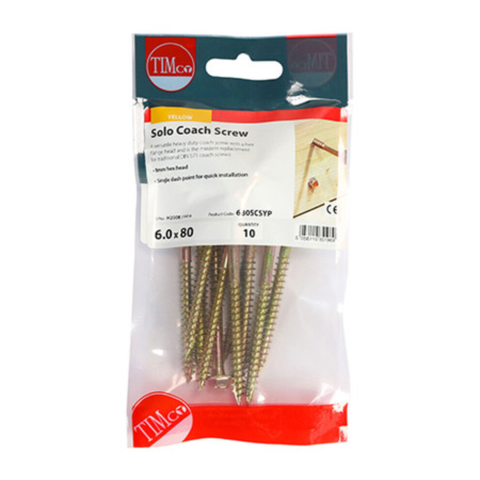 Timco Solo Advanced Hex Head Gold Coach Woodscrews - 6.0 x 80 (10 Pack)