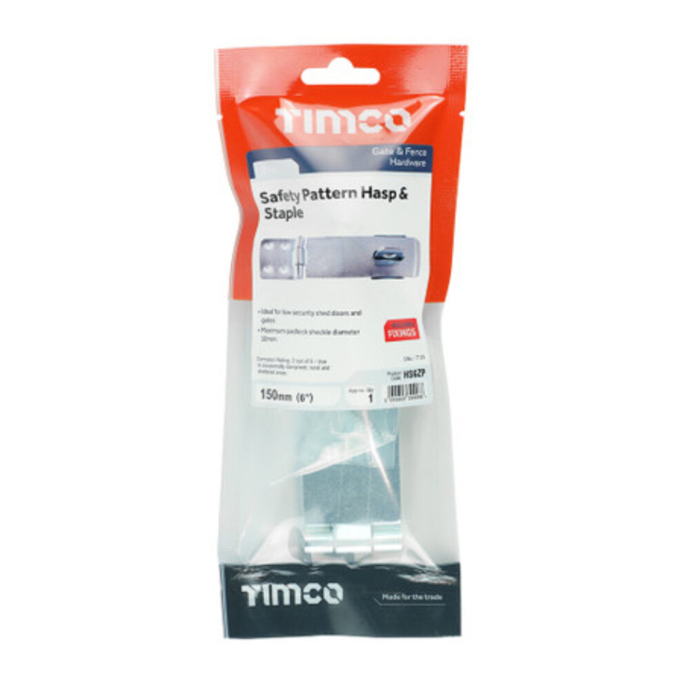 Timco Hasp & Staple Safety Pattern Silver - 6" (1 Pack Bag)